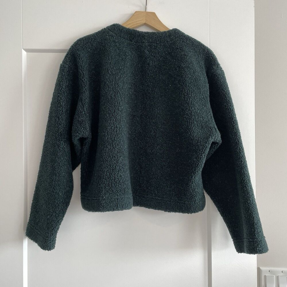 90s Vintage Coldwater Creek Green Sherpa Cardigan Jacket Wolf Buttons Womens S - Picture 2 of 11